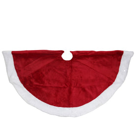 48" Red and White Velveteen Christmas Tree Skirt with White Trim