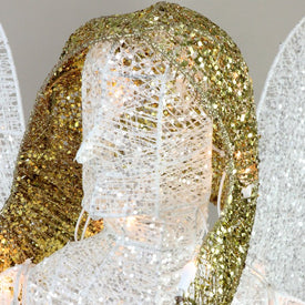 48" White and Gold Glittered Angel LED Lighted Christmas Outdoor Decoration with Warm White Lights