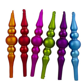 6.25" Vibrantly Colored Matte Glass Finial Christmas Ornaments Set of 6