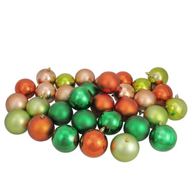 3.25" Green and Orange Two-Finish Shatterproof Ball Christmas Ornaments Set of 32