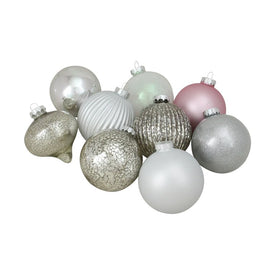 3.75" Silver Three-Finish Shatterproof Christmas Ball and Onion Ornaments Set of 9