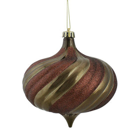 5.75" Mocha Brown Swirl Two-Finish Onion Drop Shatterproof Christmas Ornaments Set of 4