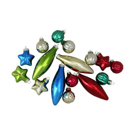 4" Vibrantly Colored Shiny Shatterproof Finial and Star Christmas Ornaments Set of 16