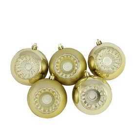 3.25" Champagne Gold Retro Reflector Shatterproof Ball Christmas Ornaments Set of 5