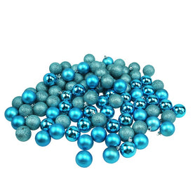 1.5" Turquoise Blue Four-Finish Shatterproof Ball Christmas Ornaments Set of 96