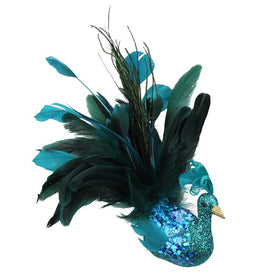 10" Turquoise Blue and Green Peacock Clip-on Christmas Ornament