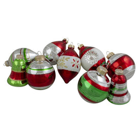 3.25" Silver and Red Striped Two-Finish Glass Christmas Ornaments Set of 9