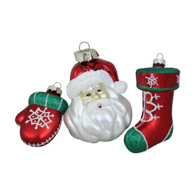 4.25" Red and Green Santa Glass Christmas Ornaments Set of 3