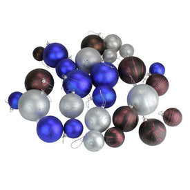 4" Blue and Matte Brown Shatterproof Ball Christmas Ornaments Set of 27
