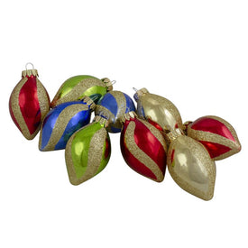 2" Vibrantly Colored Two-Finish Swirls Glass Finial Christmas Ornaments Set of 9