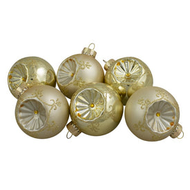 2.75" Gold Two-Finish Retro Reflector Glass Ball Christmas Ornaments Set of 6
