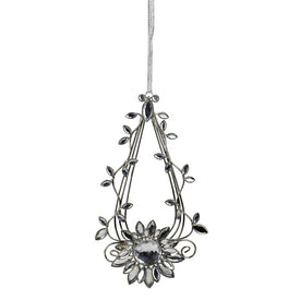 7" Silver Flower Jeweled Teardrop Christmas Ornament