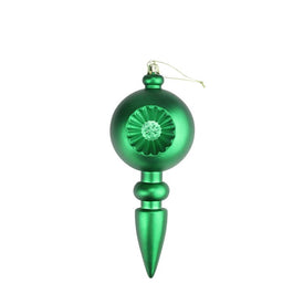 7.5" Matte Green Retro Reflector Shatterproof Finial Christmas Ornaments Set of 4