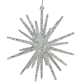 12" White and Silver Glitter Starburst Christmas Ornament