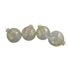 3.25" Clear and Gold Glitter Leaves Glass Ball Christmas Ornaments Set of 4