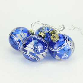 3.25" Blue Glass Two-Finish LED Lighted Ball Christmas Ornaments Set of 4