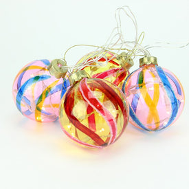 3.25" Pink and Red LED Lighted Swirl Glass Ball Christmas Ornaments Set of 4