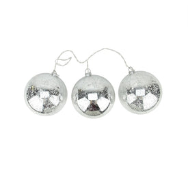Lighted Silver Mercury Glass Finish Ball Christmas Ornaments with Clear Light Set of 3