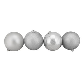 6" Silver Splendor Four-Finish Shatterproof Ball Christmas Ornaments Set of 4