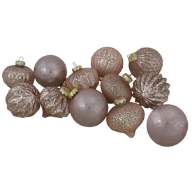3.25" Blush Pink Finial and Glass Ball Christmas Ornaments Set of 12