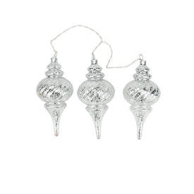 9.75" Silver Lighted Glass Shatterproof Finial Christmas Ornaments with Clear Light Set of 3