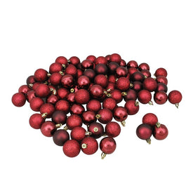 1.5" Burgundy Red Four-Finish Shatterproof Ball Christmas Ornaments Set of 96