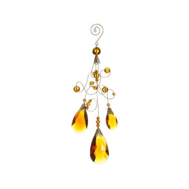 9.75" Amber and Gold Faceted Beads Christmas Teardrop Ornament