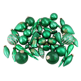 8" Green and Gold Contemporary Glass Christmas Ornaments Set of 36