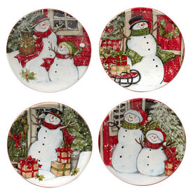 Snowman's Farmhouse Canape Plates Set of 4