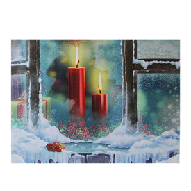 12" x 15.75" LED Lighted Snowy Window Pane and Candles Christmas Canvas Wall Art
