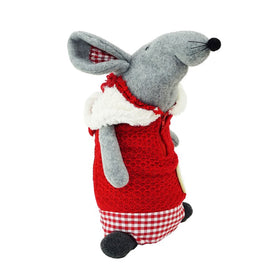12" Red and Gray Standing Mouse with Hooded Coat Christmas Tabletop Decor