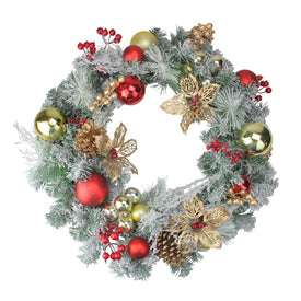 24" Unlit Red and Gold Ornaments with Berries Artificial Christmas Wreath