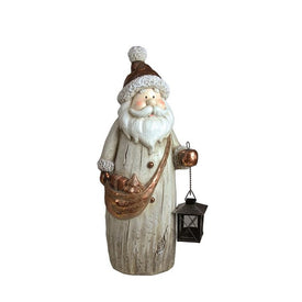 19.75" Ivory Santa with Tealight Candle Lantern and Shoulder Bag Christmas Figurine