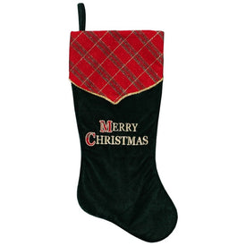 19" Green and Red 'Merry Christmas' Christmas Stocking