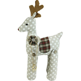 20" White and Brown Polka Dot Reindeer Christmas Tabletop Decor