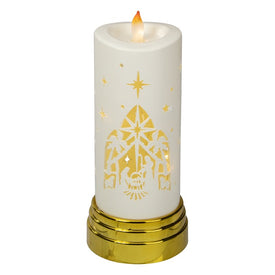 9" Gold and White Nativity Scene Flameless Candle