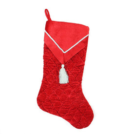 20.5" Red and White Cord and Tassel V Cuff Christmas Stocking