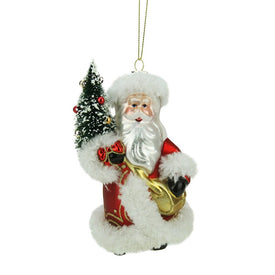5.5" Red and White Santa Claus with Tree Christmas Ornament