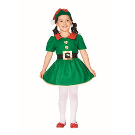26" Green and Red Girl's Elf Christmas Costume - 4-6 Years