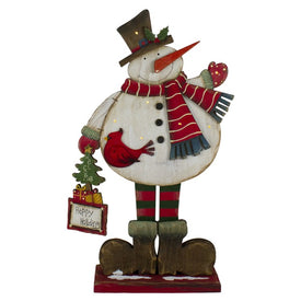17.5" Lighted Waving Happy Holidays Snowman Christmas Tabletop Decoration
