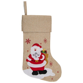 19" Burlap Standing Santa With Present Bag Christmas Stocking