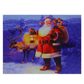 11.75" x 15.75" LED Lighted Santa Claus with Reindeer Christmas Canvas Wall Art