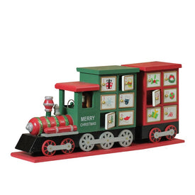 16.5" Red and Green Locomotive Train Advent Calendar Christmas Tabletop Decor