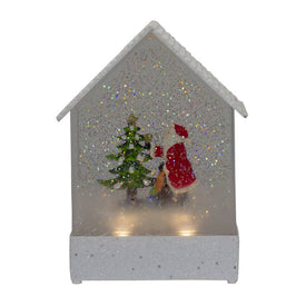 8.25" White and Red House Shaped Christmas Snow Globe