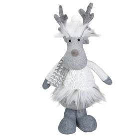 12.5" Gray and White Standing Moose Tabletop Christmas Decoration