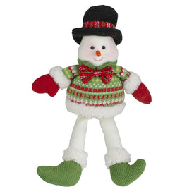 18" Red and Green Sitting Smiling Snowman Christmas Figure