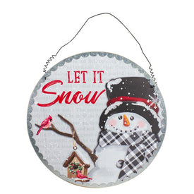 13.5" Snowman with Birdhouse Let it Snow Christmas Wall Decor