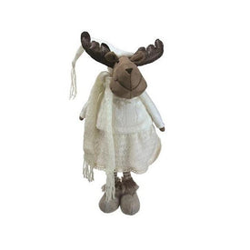 26" White and Brown Standing Girl Moose Christmas Tabletop Figurine