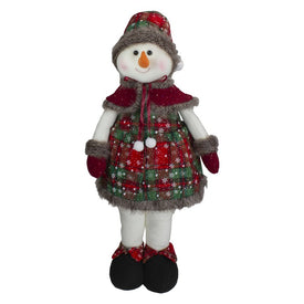 24" Red and Green Jolly Plush Girl Snowman Christmas Figure