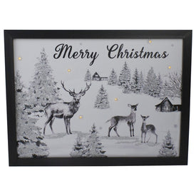 11.75" x 15.75" Lighted Black and White Winter Scene Merry Christmas Canvas Wall Art
